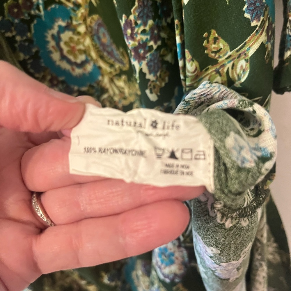 Natural Life Dara Green Floral Tie, boho V-neck Boho Oversized midi maxi dress S - Picture 9 of 10